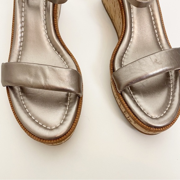 Bernardo Kennedy Metallic Cork Wedge Sandals Heels - Picture 5 of 7